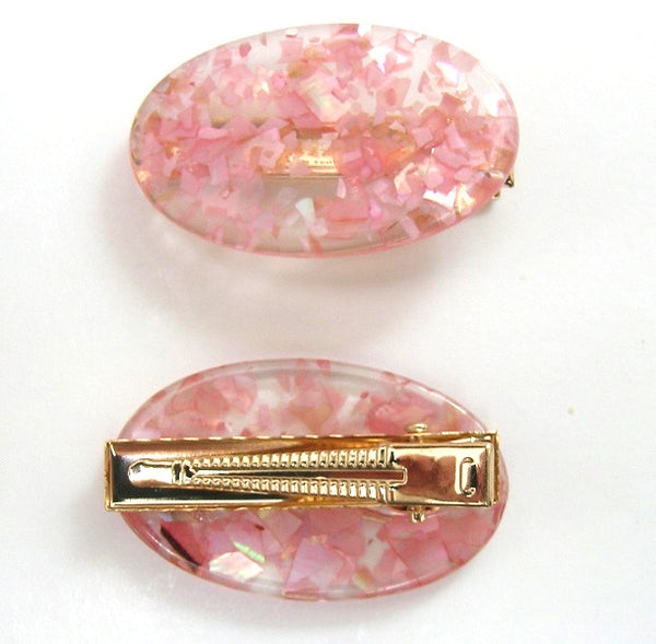 Pink Lily ~ "Hannah" Pink Sparkle Oval Pinch Clip ~ Oval #6