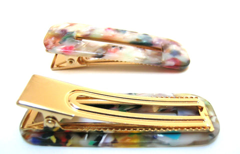 Pink Lily ~ "Taylor" Multi ~ Rectangle Pinch Clip  #38