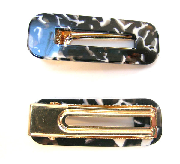 Pink Lily ~ "Taylor" Marble Black  Rectangle ~ Pinch Clip #42