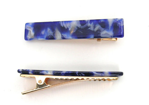 Pink Lily ~ "Lucy" Marbled White & Navy ~ Pinch Clip #46