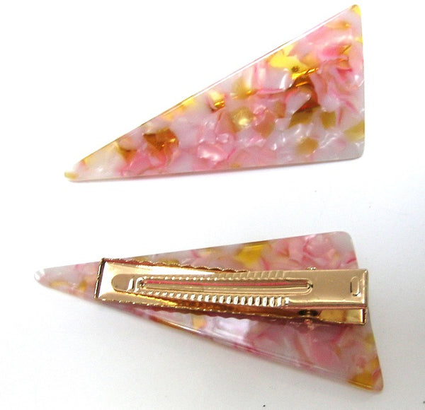 Pink Lily ~ "Alice" Marbled Pink & Coral ~Triangle Pinch Clip #52