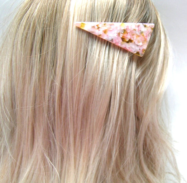 Pink Lily ~ "Alice" Marbled Pink & Coral ~Triangle Pinch Clip #52