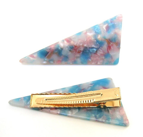 Pink Lily ~ "Alice" Marbled Blue & Pink  ~ Triangle Pinch Clip #53