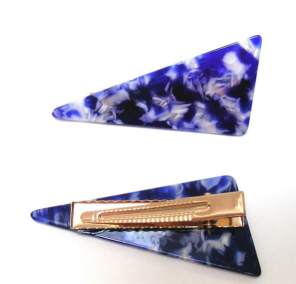 Pink Lily ~ "Alice" Marbled Navy & White  ~  Triangle Pinch Clip #54