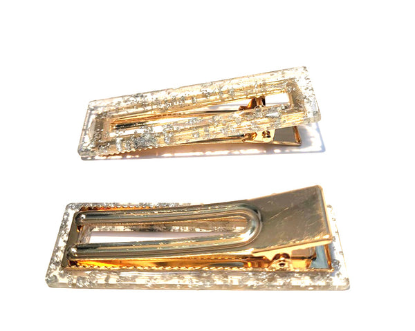 Pink Lily ~"Taylor" Gray Flecks Rectangle Pinch Clip ~ #172